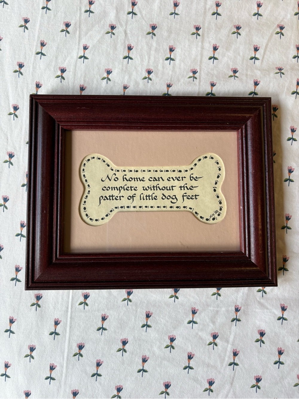 Framed Dog Bone Sentiment Wall Art - Brown Frame, Cream Bone